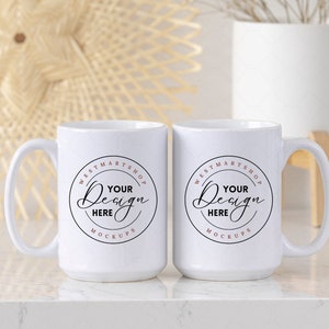 15 oz Two Mugs Mockup, Coffee Mug Mockup, 2 Sublimation Mugs Styled Photo, Front and Back, JPG Digital Download