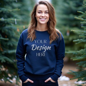 Gildan 18000 Navy Mockup, Autumn Navy Sweatshirt Mockup, Sweatshirt Model Mockup, Unisex Navy Sweatshirt, Navy Woman Sweatshirt Model Mockup