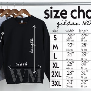 Gildan 18000 Size Chart Mockup, Size Chart Mockup Gildan, Crewneck Mockup Gildan Sweatshirt Size Chart for Gildan 18000, Size Chart G180