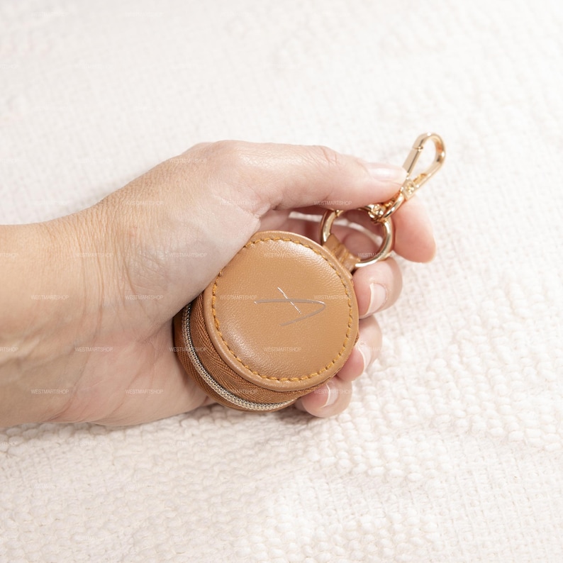 Mini Ring Holder Travel Jewelry Box, Personalized Leather Jewelry Case, AirTag Leather Keychain Holder, Custom Gym Small Jewelry Case image 13