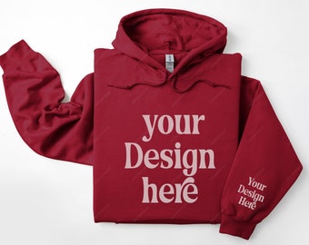 Gildan 18500 Sleeve Garnet Hoodie Mockup, Flat Lay 18500 Mockup, 18500 Left Sleeve Mockup, Hoodie Sleeve Flat Lay Mock, Printful Mockup POD