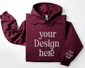 Gildan 18500 Sleeve Maroon Hoodie Mockup, Folded Hoodie Left Sleeve Mockup, Gildan 18500 Sleeve Mockup, Hoodie Sleeve Mockup, Hoodie Mock