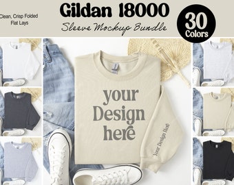 Gildan 18000 Sleeve Sweatshirt Mockup Bundle, Flat Lay Sweatshirt Sleeve Mockups, Gildan Sweatshirt Sleeve Folded Bundle, Flat Lay Bundle