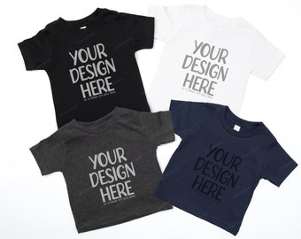Bella Canvas 3001T Brothers Sisters Mockup Flat Lay, 3001B Bella Canvas toddler tees Mockup, Black White Heather Navy Family Siblings Mockup