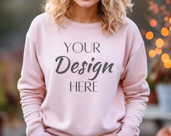 Light Pink Gildan 18000 Mockup, Light Pink 18000 Sweatshirt Mockup, Sweatshirt Model Mockup, Light Pink Gildan Crewneck Mockups, Light Pink