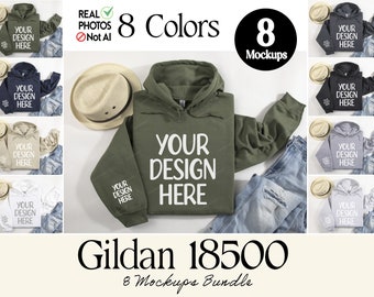 Gildan 18500 Sleeve Hoodie Mockup Bundle, Folded Flat Lay Hoodie Mockup Bundle, Right Sleeve Hoodie POD,  Wrist Sleeve Hoodie Mockups