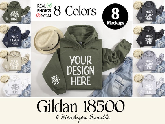 Gildan 18500 Sleeve Hoodie Mockup Bundle, Folded Flat Lay Hoodie Mockup Bundle, Right Sleeve Hoodie POD,  Wrist Sleeve Hoodie Mockups