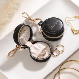 Mini Ring Holder Travel Jewelry Box, Personalized Leather Jewelry Case, AirTag Leather Keychain Holder, Custom Gym Small Jewelry Case image 8