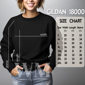 Gildan 18000 Size Chart Mockup, Size Chart Mockup Gildan, Crewneck Mockup Gildan Sweatshirt Size Chart for Gildan 18000, Size Chart G180