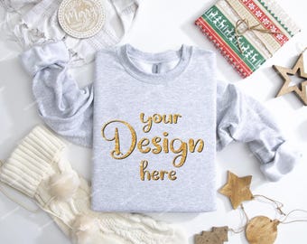 Christmas Gildan 18000 Ash Sweatshirt Mockup, Christmas Sweater Mockup, Christmas Gildan Mockup, Xmas sweater mockup JPG Digital Download