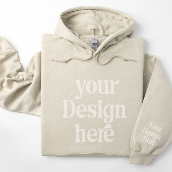 Gildan 18500 Sleeve Sand Hoodie Mockup, Folded Hoodie Mockup, Gildan 18500 Sleeve Mockup, Hoodie Sleeve Mockup, Hoodie Photo Template POD