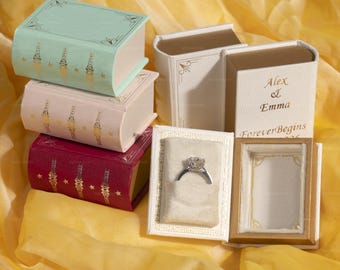 Proposal Mini Book Ring Box, Personalized Engraved Jewelry – Wedding Ring Keepsake, Engagement Gift