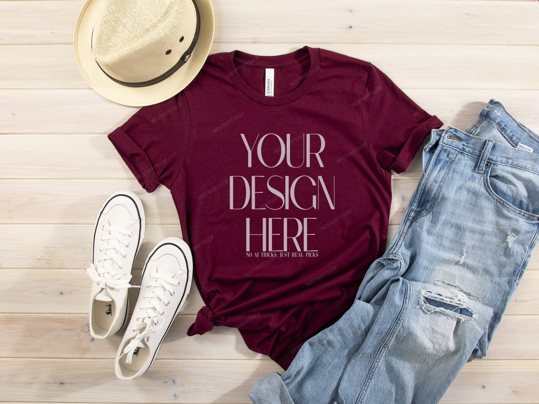 Bella Canvas Mock-up | 3001 Bella Canvas Maroon T-shirt Mockup | Summer ...