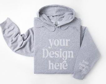 Gildan 18500 Sleeve Sport Gray Hoodie Mockup, Folded Hoodie Mockup, Gildan 18500 Sleeve Mockup, Hoodie Sleeve Mockup, Hoodie Template POD