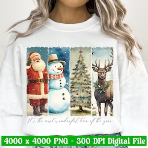 Es ist die schönste Zeit des Jahres png, Vintage Retro Weihnachten PNG, Santa Rentier Schneemann PNG, Sublimations-Weihnachtspostkarte PNG