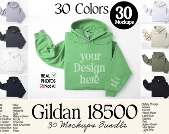 Gildan 18500 Sleeve Hoodie Mockup Bundle, Folded Hoodie Mockup Bundle, Left Sleeve Hoodie POD,  Wrist Sleeve Hoodie Mockups White Background