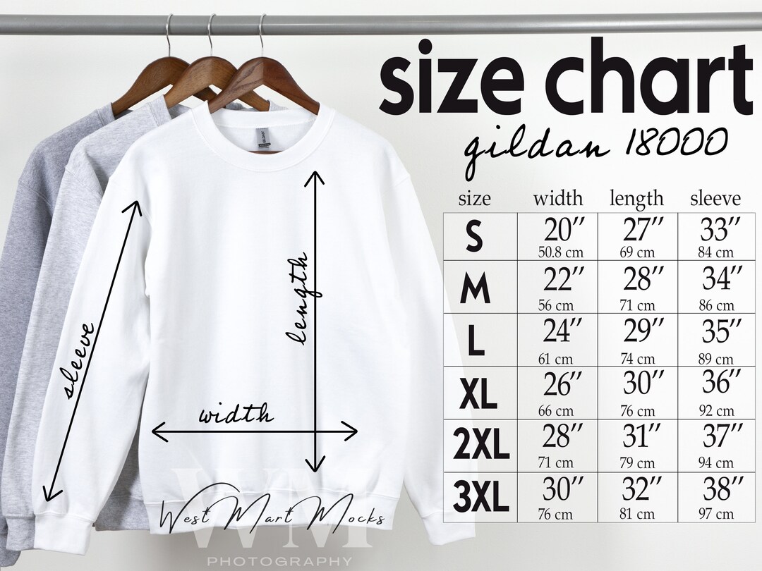Gildan 18000 Size Chart Mockup, Size Chart Mockup Gildan, Crewneck ...