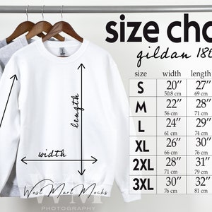 Gildan 18000 Größentabelle Mockup, Größentabelle Mockup Gildan, Crewneck Mockup Gildan Sweatshirt Größentabelle für Gildan 18000, Größentabelle G180
