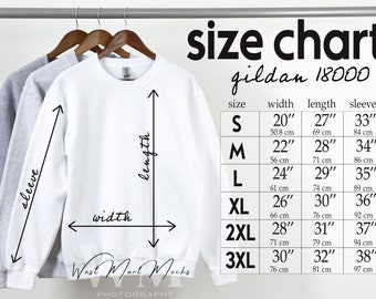 Gildan 18000 Size Chart Mockup, Size Chart Mockup Gildan, Crewneck Mockup Gildan Sweatshirt Size Chart for Gildan 18000, Size Chart G180