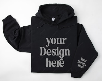 Gildan 18500 Sleeve Black Hoodie Mockup, Folded Hoodie Mockup, Gildan 18500 Sleeve Mockup, Hoodie Sleeve Mockup, Hoodie Photo Template POD