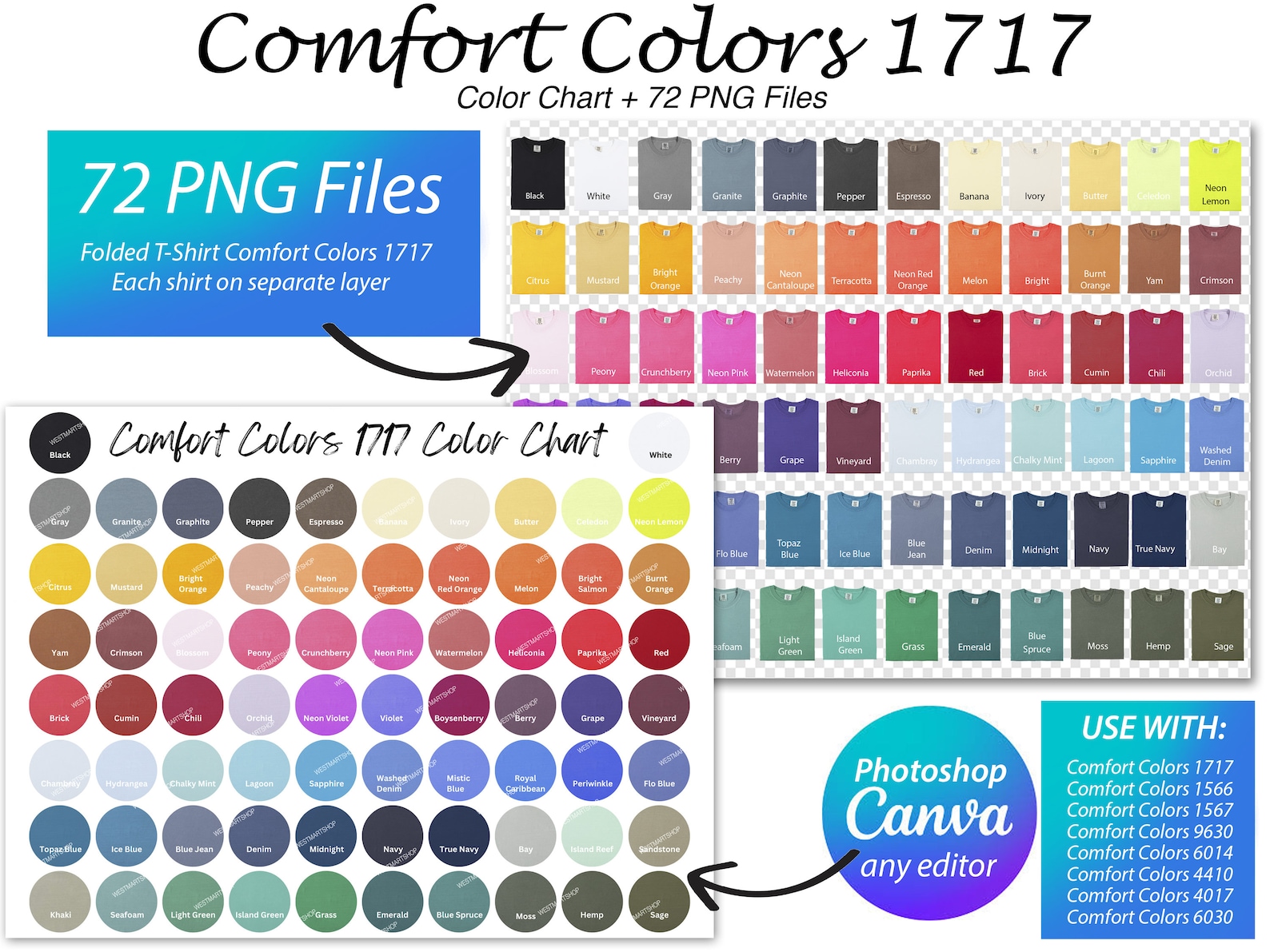 Comfort Colors 1717 Color Chart, 1717 PNG Color Chart, Editable Canva ...