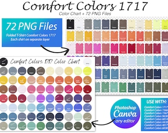 Comfort Colors 1717 Color Chart, 1717 PNG Color Chart, Editable Canva Color Chart, Printify 1717 Color Chart, Folded Shirt 1717 Color Chart