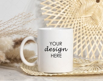 15 oz Coffee Mug Mockup, Boho Style Mug Mock up, Lifestyle Mug Mockup, Elegant Styled Stock JPEG Photo