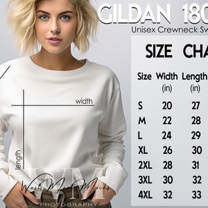 Gildan 18000 Size Chart Mockup, Size Chart Mockup Gildan, Crewneck Gildan Sweatshirt Size Chart for Gildan 18000, White Gildan Size Chart