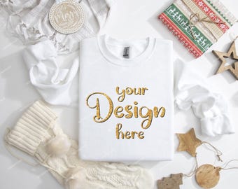 Christmas Gildan 18000 White Sweatshirt Mockup, Christmas Sweater Mockup, Christmas Gildan Mockup, Xmas sweater mockup JPG Digital Download