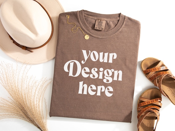 Comfort Colors 1717 Espresso Mockup, Comfort Colors Flat Lay Mock up, CC 1717 Mock, Boho Flat lay Shirt, Folded Comfort Color Shirt Mockup