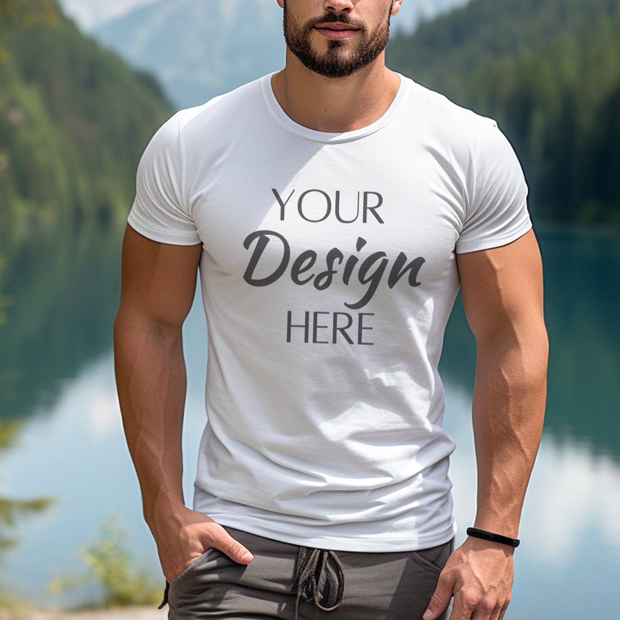 Bella Canvas 3001 White Mockup, Male Model T-Shirt Mockup, Bella 3001 Man T-shirt Mockup, White Tee Mockup, Athletic Male Model Fall Mockup