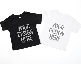 Bella Canvas 3001T Schwarz Weiß Mockup Flat Lay, 3001B Bella Canvas Kleinkind-T-Shirts Mockup, Weiß Schwarz Familie Geschwister Frühling Ostern Mockup