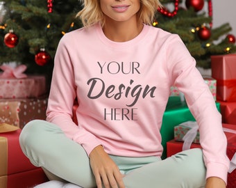 Light Pink Gildan 18000 Mockup, Light Pink 18000 Sweatshirt Mockup, Sweatshirt Model Mockup, Light Pink Gildan Crewneck Mockups, Light Pink