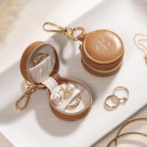 Mini Ring Holder Travel Jewelry Box, Personalized Leather Jewelry Case, AirTag Leather Keychain Holder, Custom Gym Small Jewelry Case image 15
