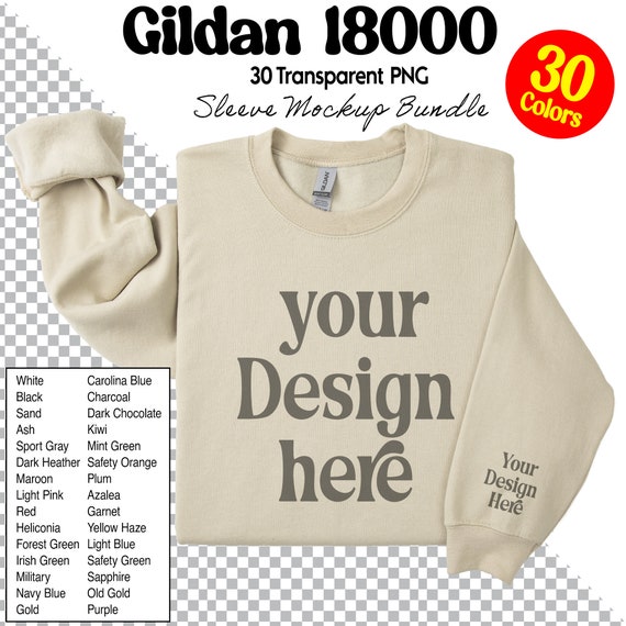 Gildan 18000 Sleeve Sweatshirt PNG Mockup Bundle, Flat Lay Sweatshirt Sleeve Mockups PNG Folded Bundle, G18000 Transparent Background PNG