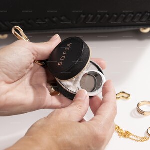 Mini Ring Holder Travel Jewelry Box, Personalized Leather Jewelry Case, AirTag Leather Keychain Holder, Custom Gym Small Jewelry Case image 12