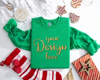 Christmas Gildan 18000 Irish Green Sweatshirt Mockup, Christmas Sweater Mockup, Christmas Gildan Mockup, Xmas sweater mockup JPG Download