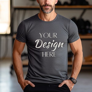 Heather Dark Gray Bella Canvas 3001 Mockup, Male Model T-Shirt Mockup, Bella 3001 Man T-shirt Mockup, Heather Dark Tee Mockup, Fall Mockup