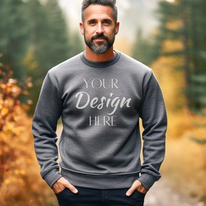 Dark Heather Gildan18000 Mockup, Dark Heather Gildan Sweatshirt Mockup, Dark Heather Sweatshirt Model Mockup,  18000 Crewneck Heather Dark