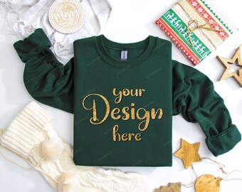 Christmas Gildan 18000 Forest Green Sweatshirt Mockup, Christmas Sweater Mockup, Christmas Gildan Mockup, Xmas sweater mockup JPG Download