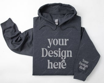 Gildan 18500 Sleeve Dark Heather Hoodie Mockup, Folded Hoodie Mockup, Gildan 18500 Sleeve Mockup, Hoodie Sleeve Mockup, Hoodie Template POD