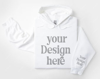 Gildan 18500 Sleeve White Hoodie Mockup, Folded White Hoodie Mockup, Gildan 18500 Sleeve Mockup, Hoodie Sleeve Mockup, Hoodie Template POD