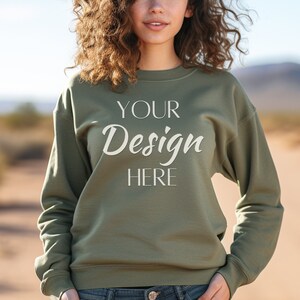 Gildan 18000 Military Green Sweatshirt Mockup (Digital Download)