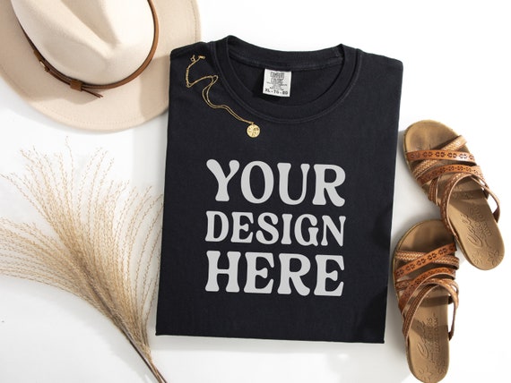 Comfort Colors 1717 Black Mockup, Comfort Colors Flat Lay Mock up, CC 1717 Mock, Boho Flat lay Shirt, Folded Comfort Color Shirt Mockup