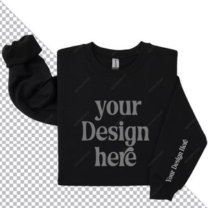 May include: Black sweatshirt with the text "your Design here" printed on the front.