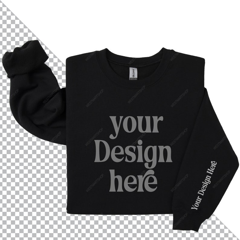 May include: Black sweatshirt with the text "your Design here" printed on the front.
