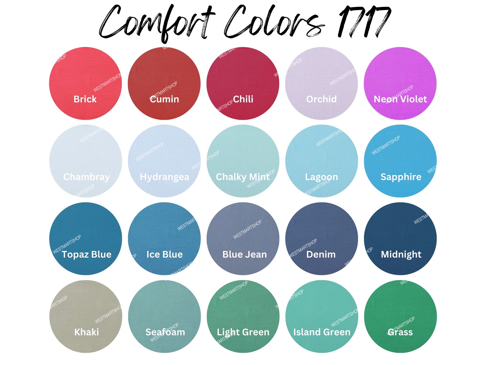 Comfort Colors 1717 Color Chart, 1717 PNG Color Chart, Editable Canva ...