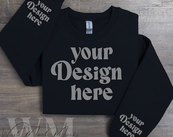 Gildan 18000 Sleeve Sweatshirt Mockup, Black Clean Flat Lay Sweatshirt Sleeve Mockup, Black Sweatshirt Sleeve Folded, Gildan 18000 Sleeve