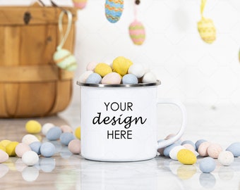 Easter Enamel Mug Mockup, 12oz Campfire Mug Mockup, Easter Style Mockup Mug Photo, Mock Up JPG Digital Download