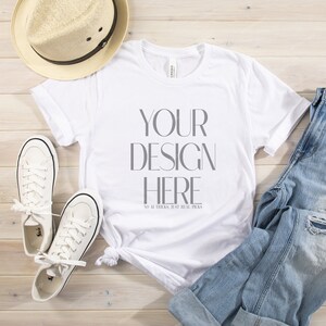 Bella Canvas Mock-Up | 3001 Bella Canvas White T-shirt mockup | Summer Style Flat Lay Mockup | Spring Bella Canvas Woman T-shirt Mockup